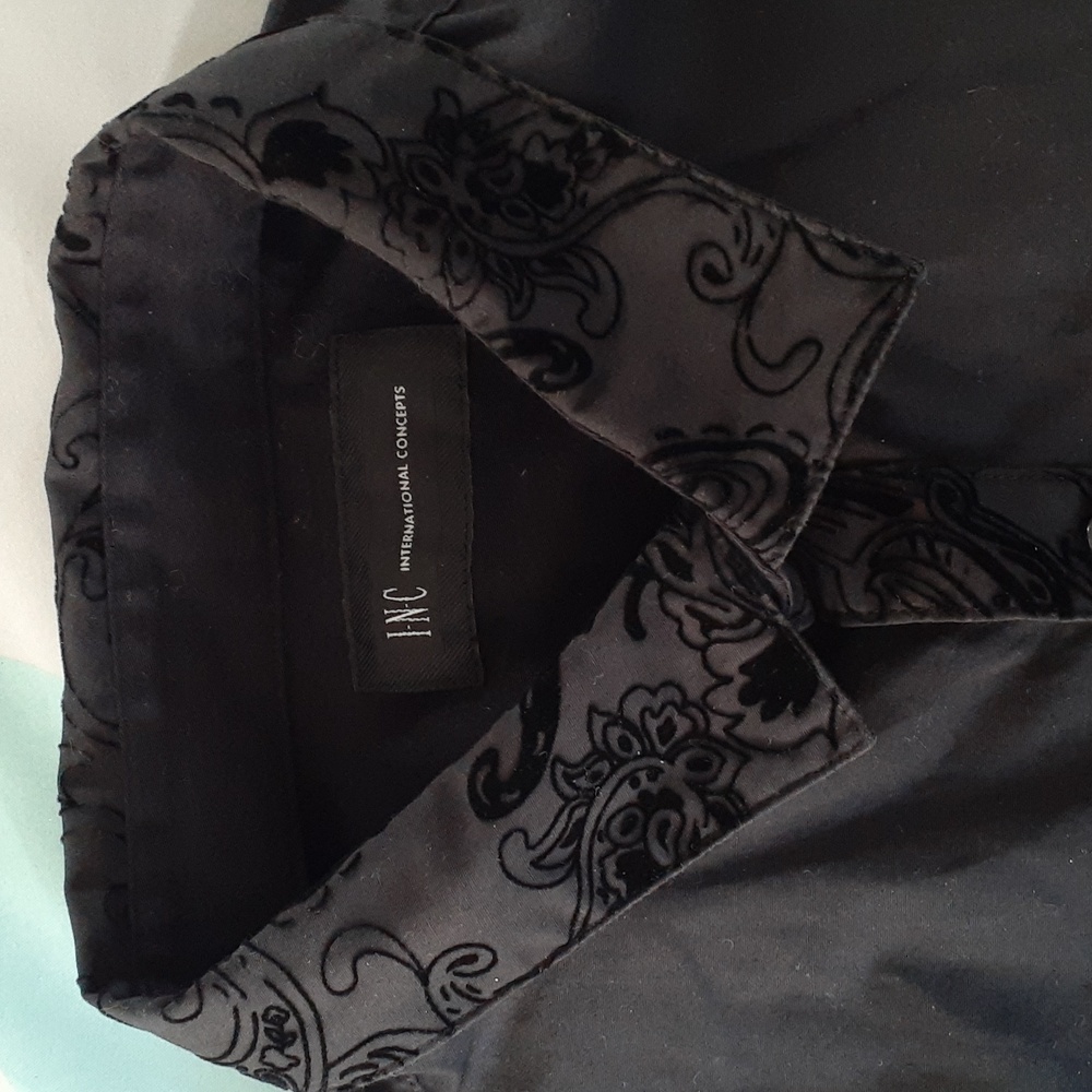 I.N.C mens M western black long sleeve button down shirt Velveteen accents
